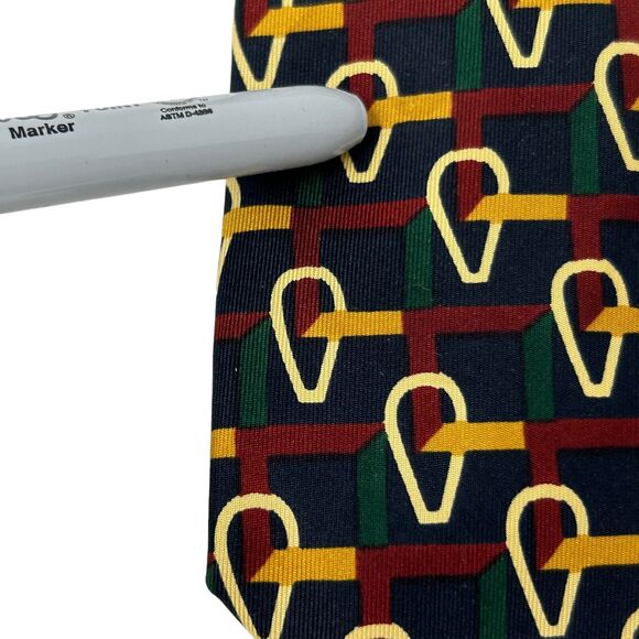 Burberrys Mens Tie Necktie Blue Gold Red Green Geometric Silk Made In England - Picture 3 of 7